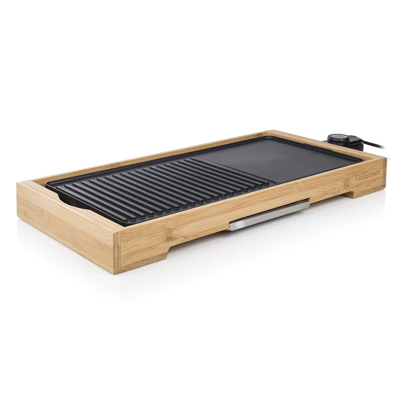 Tristar BP-2641 Tristar Bamboo Grill XL Black 6 Person Cast Aluminium Hob, Bamboo, Black, 51 x 25.5 cm