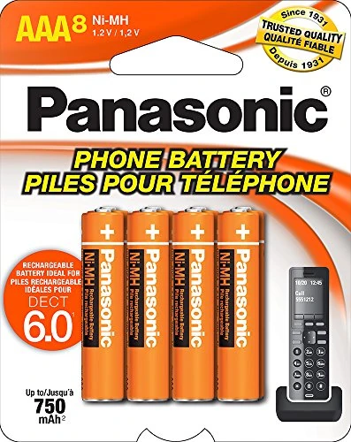 Panasonic Genuine HHR-4DPA/8BA AAA NiMH Rechargeable Batteries for DECT Cordless Phones, 8 Pack