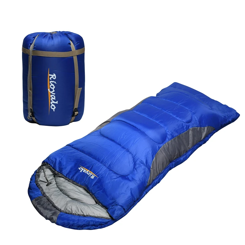 Winter sleeping bag, 0 degrees, for tall adults, (350 g/m2), temperature range -15 °C - 0 °C, portable waterproof compression bag, envelope type with hood for hiking, 4 seasons