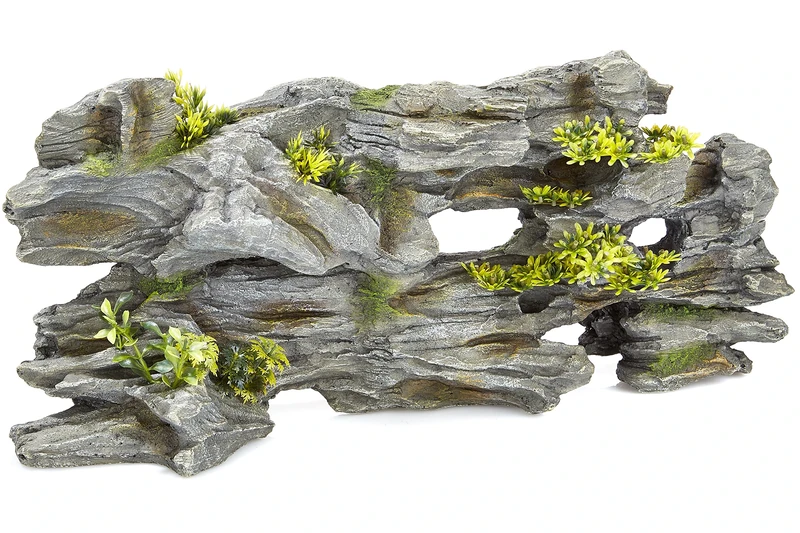 CLASSIC Driftwood with Plants Aquarium Ornaments - 535 x 130 x 242 mm | Hand-Painted Resin Decoration for Freshwater Fish Tanks & Aquascapes