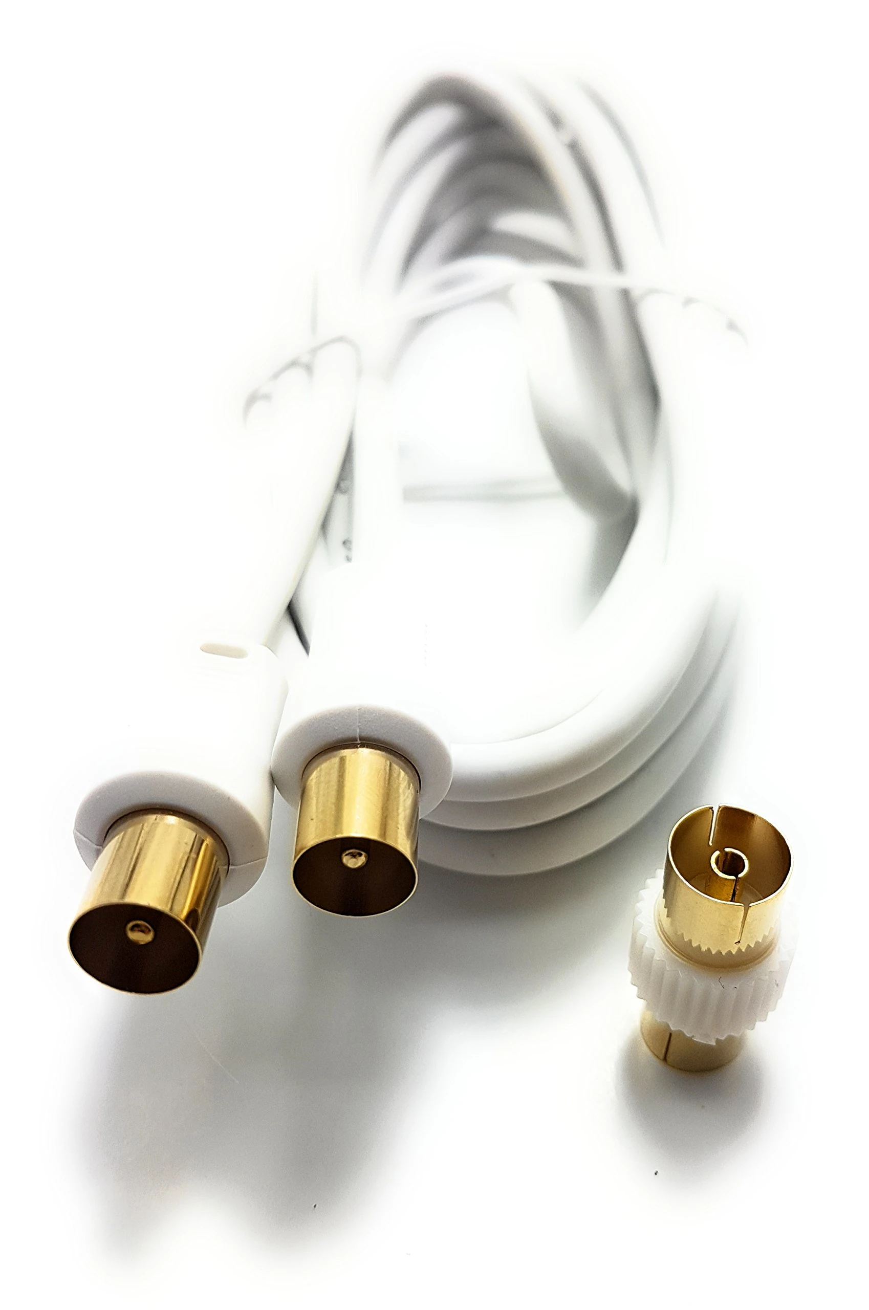 MainCore 3m Long White Gold Plated RF TV Freeview Plug to Plug White Aerial Antenna Lead Cable with Coupler (3m)