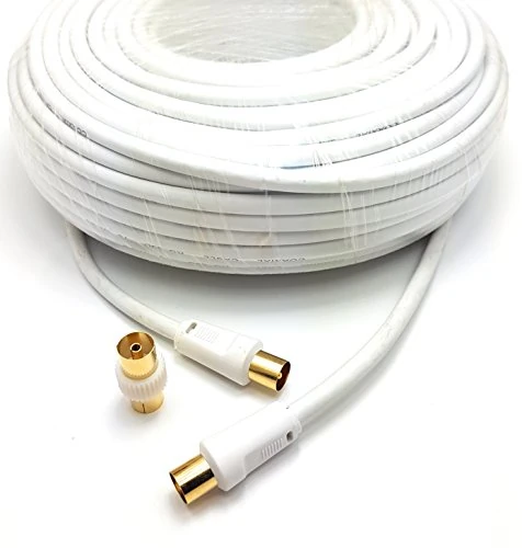 MainCore 40m Long White Gold Plated RF TV Freeview Plug to Plug White Aerial Antenna Lead Cable with Coupler (40m)