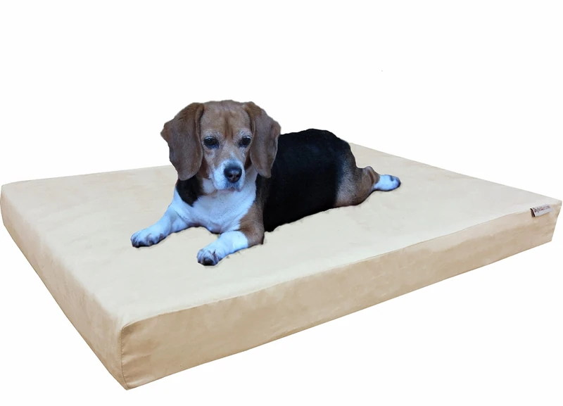 Dogbed4less Orthopedic Dog Bed with Memory Foam for Medium Large Pet, Waterproof Liner, Washable Microsuede Khaki Cover, 41X27X4 Inch (Fit 42X28 Crate)