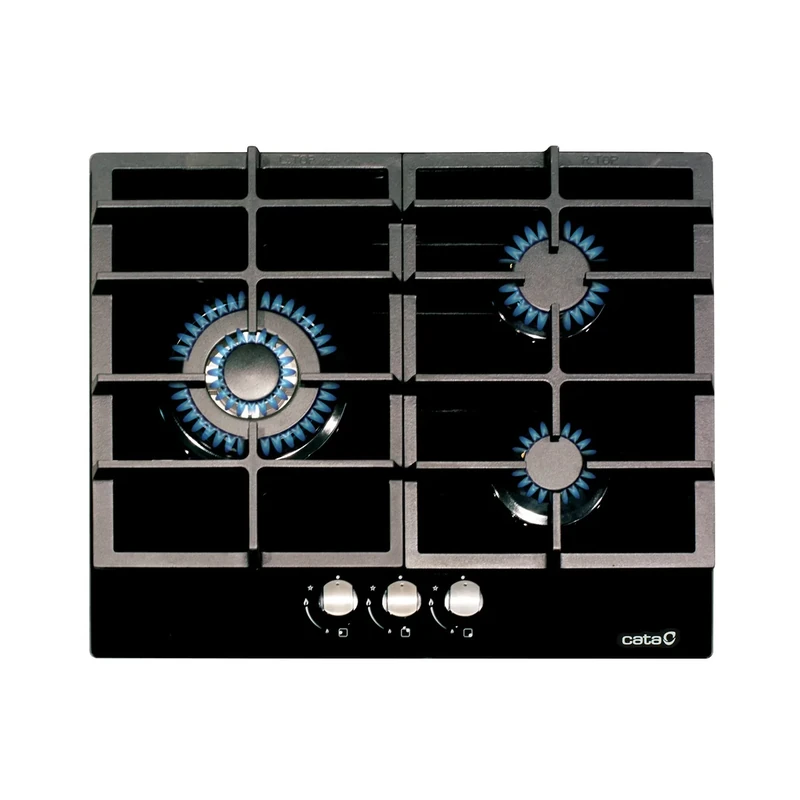 Cata - Model LCI 6021 BK, 3 Burners Electric Ignition, Natural Gas Hob, Width 58 cm, Black