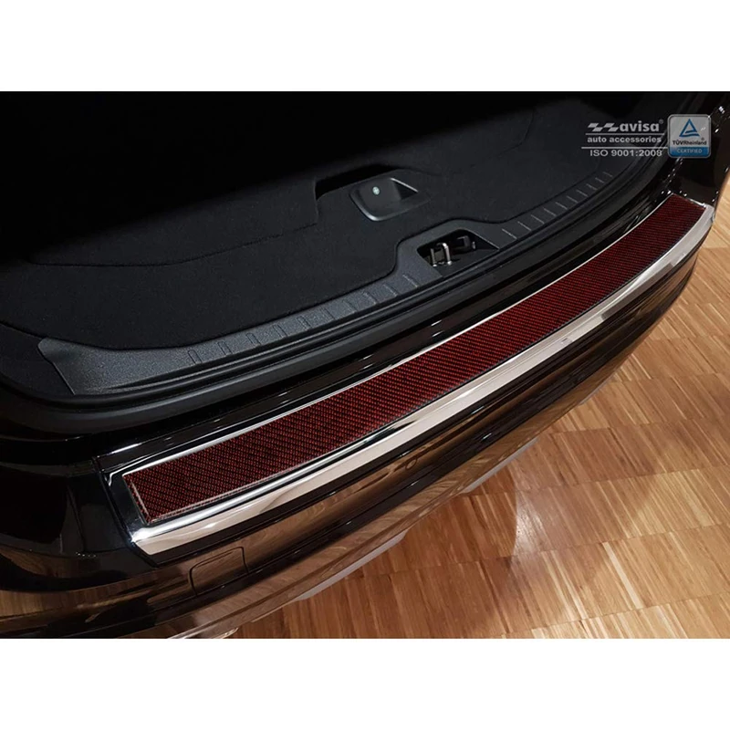 Avisa Stainless Steel Rear bumper protector 'Deluxe' compatible with Volvo XC60 2013-2016 Chrom/Red-Black Carbon