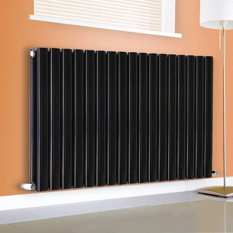 NRG 600mm x 1003mm Horizontal Oval Column Designer Radiator Black Double Panel Luxury Central Heating Radiators