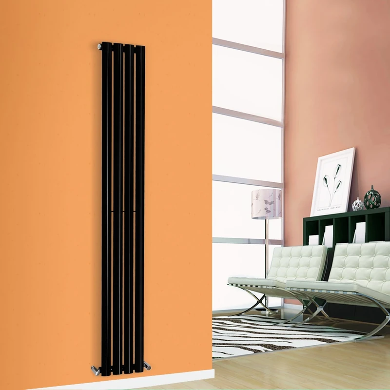 NRG 1600mm x 236mm Vertical Oval Column Designer Radiator Black Single Panel Luxury Central Heating Radiators