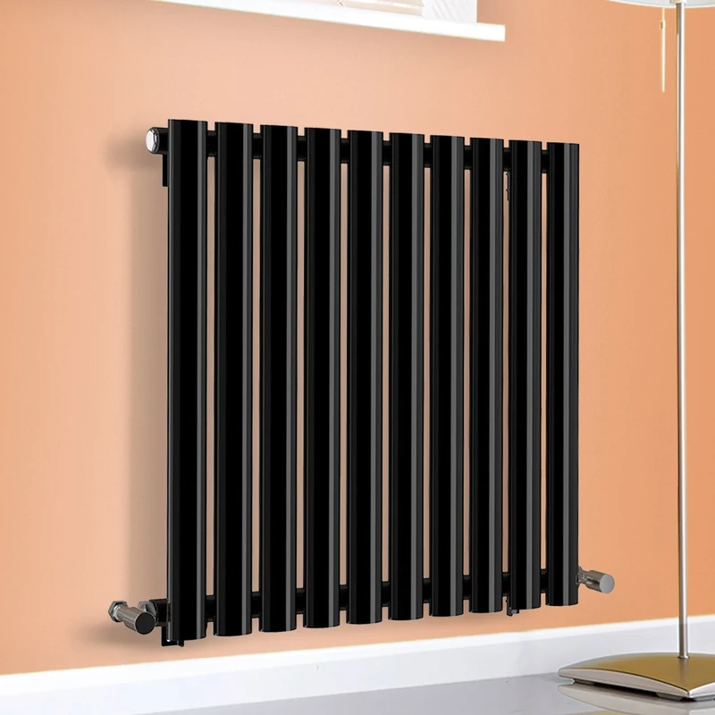 NRG 600mm x 590mm Horizontal Oval Column Designer Radiator Black Single Panel Luxury Central Heating Radiators