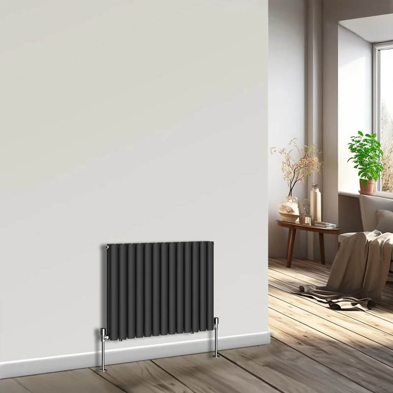 NRG 600mm x 767mm Horizontal Oval Column Designer Radiator Black Double Panel Luxury Central Heating Radiators