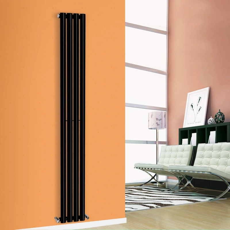 NRG 1800mm x 236mm Vertical Oval Column Designer Radiator Black Single Panel Luxury Central Heating Radiators
