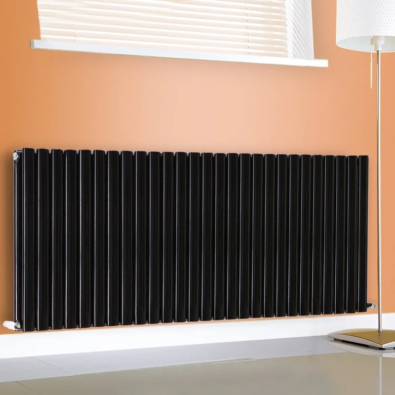 NRG 600mm x 1593mm Horizontal Oval Column Designer Radiator Black Double Panel Luxury Central Heating Radiators