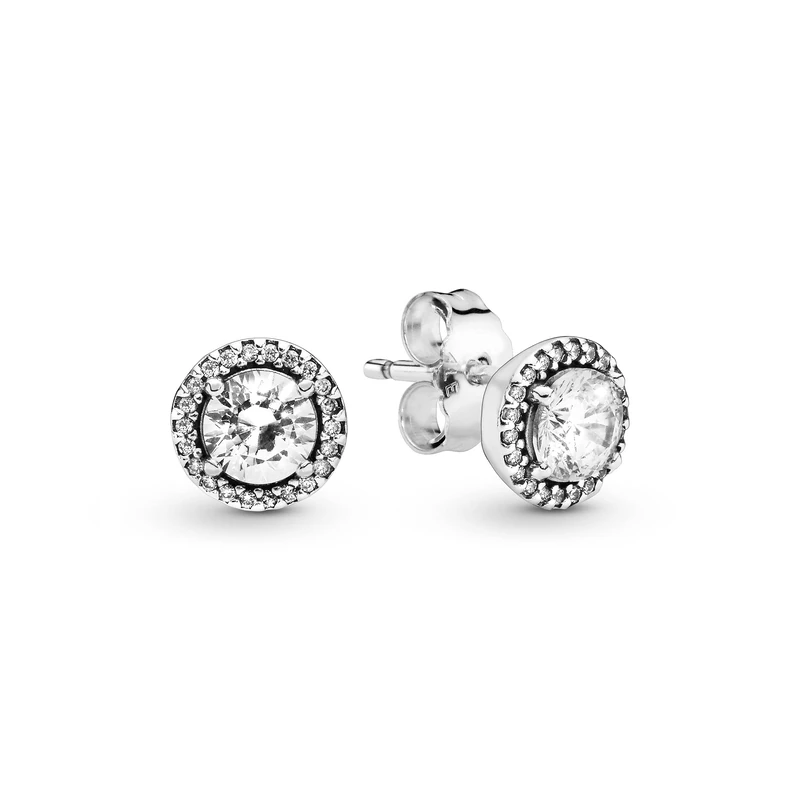 Pandora Timeless Women's Sterling Silver Round Sparkle Clear Cubic Zirconia Stud Earrings, No Box