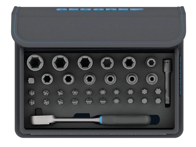 GEDORE TC 666-MU-20/35-Piece Bit Socket Set with Ratchet 1/4 Inch in Textile Bag with Carry Handle/Lever Ratchet/Extension/Gimbal Extension/Power Screwdriver Inserts/Adapter