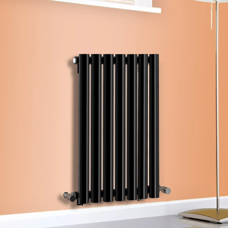 NRG 600mm x 413mm Horizontal Oval Column Designer Radiator Black Single Panel Luxury Central Heating Radiators