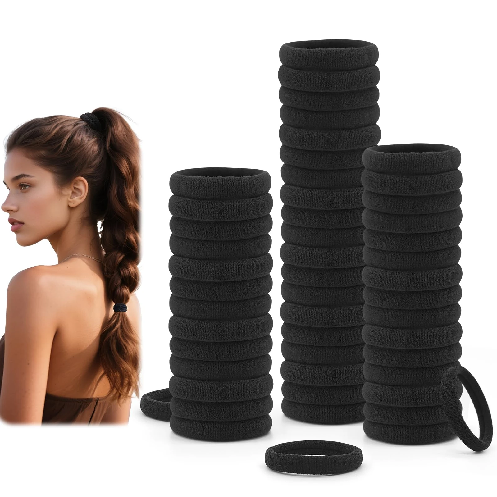 Dreamlover Black Hair Bands, Hair Bobbles for Women, Black Hair Ties, 50 Pieces