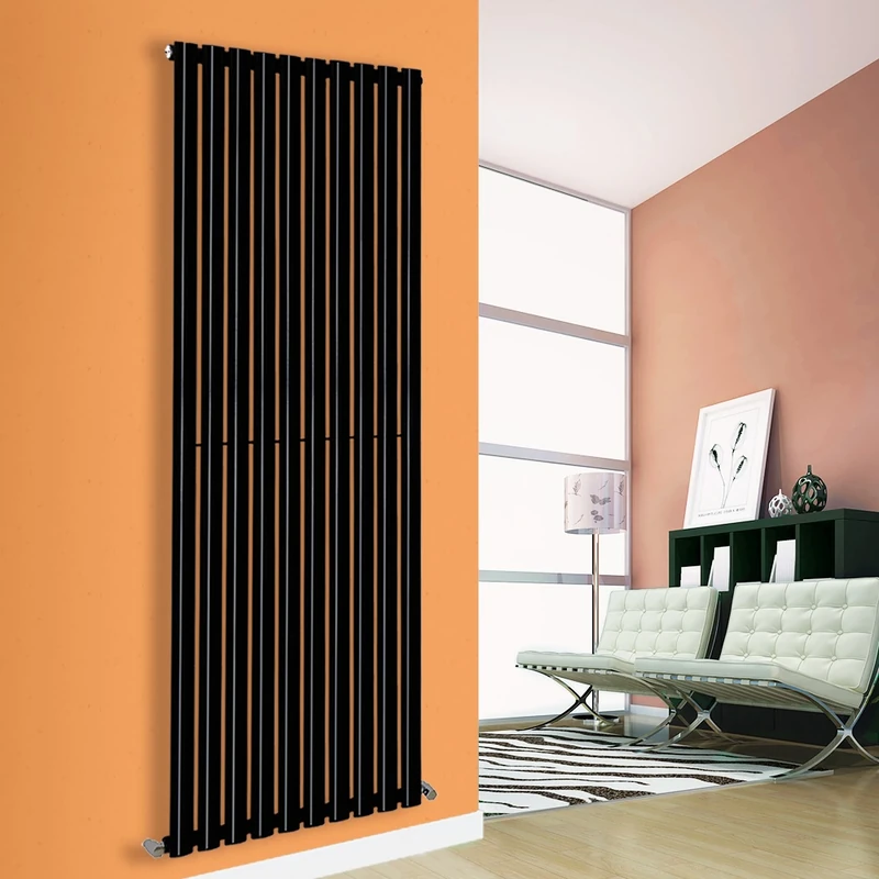 NRG 1800mm x 590mm Vertical Oval Column Designer Radiator Black Single Panel Luxury Central Heating Radiators