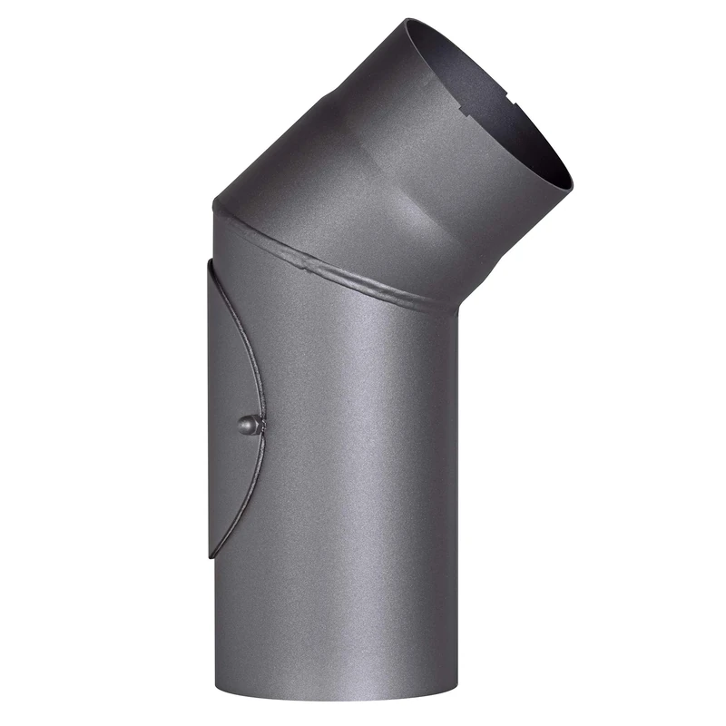 Stove Pipe Elbow 2 mm Thick Steel (Smoke Tube) 130 mm Diameter for Fis and Fis Senotherm Dark Grey 45 Degrees with Cleaning Door