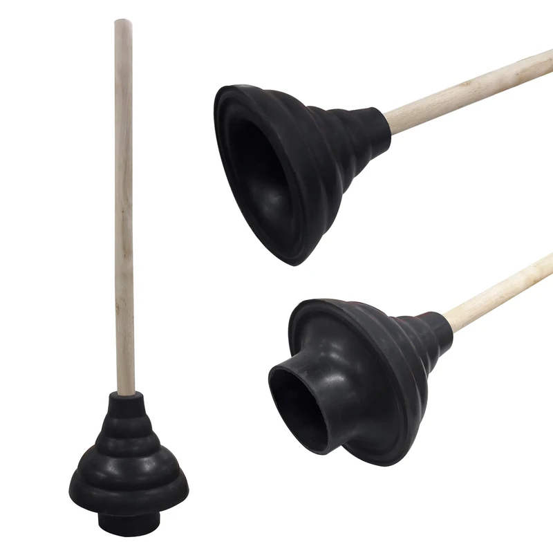 HAUTMEC Rubber Plunger - 150mm Cup, 450mm Wood Handle, Duty Unclogger