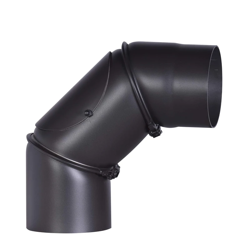 FIREFIX R130/B 2mm Thick Steel Flue Pipe Elbow 130mm Diameter for Stoves and Fireplaces Senotherm Black 0-90 Degree Adjustable with Cleaning Door