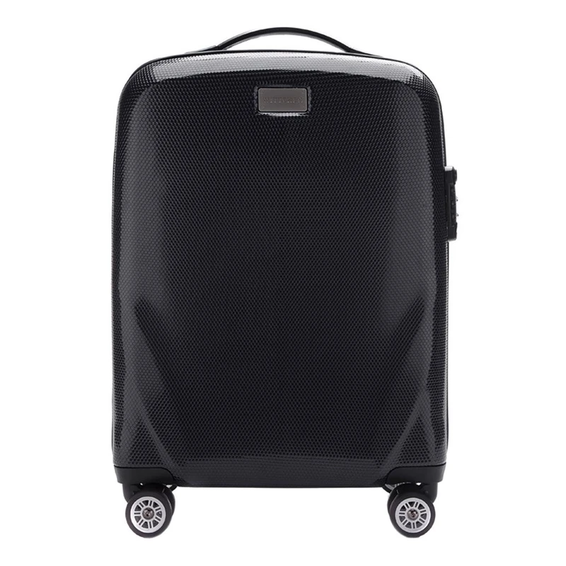 WITTCHEN PC Ultra Light Hand Luggage Small Suitcase Cabin Size Trolley Suitcase Travel Suitcase Polycarbonate Cabin Suitcase Four Wheels TSA Combination Lock Aluminum Telescopic Handle Size S Black