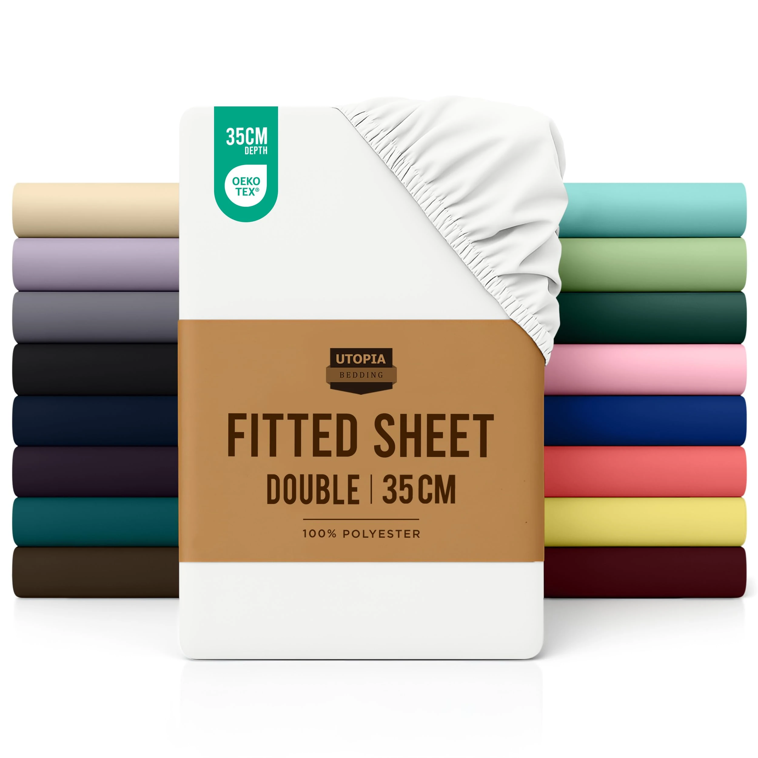 Utopia Bedding Fitted Sheet Double, White - Deep Pocket 14 inch (35 cm) - Easy Care - OEKO-TEX Certified - Soft Brushed Microfibre Fabric - Shrinkage and Fade Resistant - Bottom Sheet