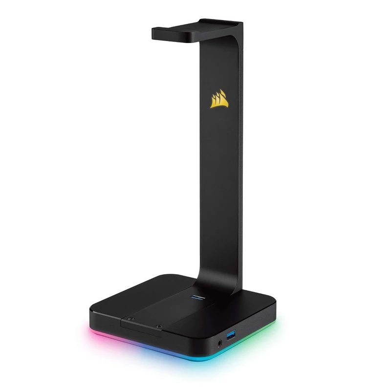 Corsair ST100 RGB Premium Headset Stand (Durable Aluminium Construction, Dynamic 9 Zone RGB Lighting, Built-In 3.5 mm Analog Input with Virtual 7.1 Surround, Dual USB, Black