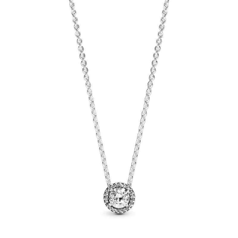 PANDORA Timeless Women's Sterling Silver Round Sparkle Halo Cubic Zirconia Pendant Necklace, 45cm, No Box