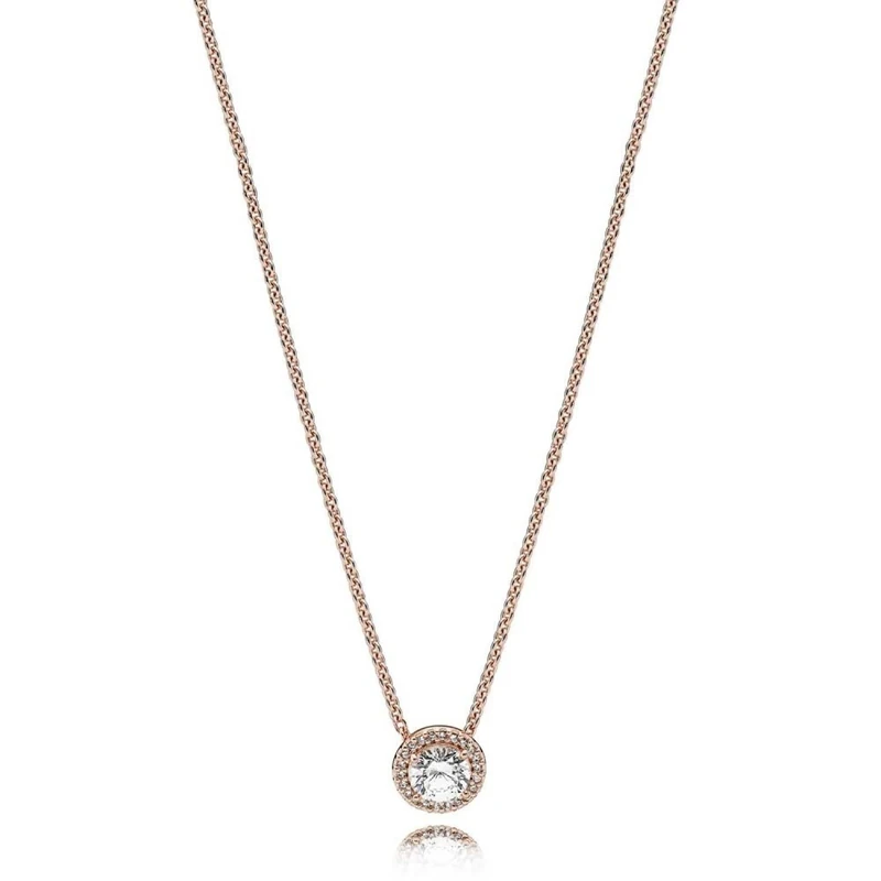 Pandora Timeless Round Sparkle Halo 14k Rose gold-plated necklace with clear cubic zirconia
