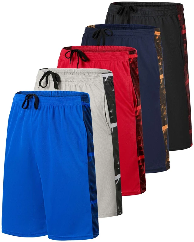 Men's Mesh Shorts Football Rugby Training Active Wear Athletic Basketball Essentials Performance Gym Running Summer Fitness Quick Dry Wicking Workout Clothes Sport Pockets - Set 4-5 Pack, S