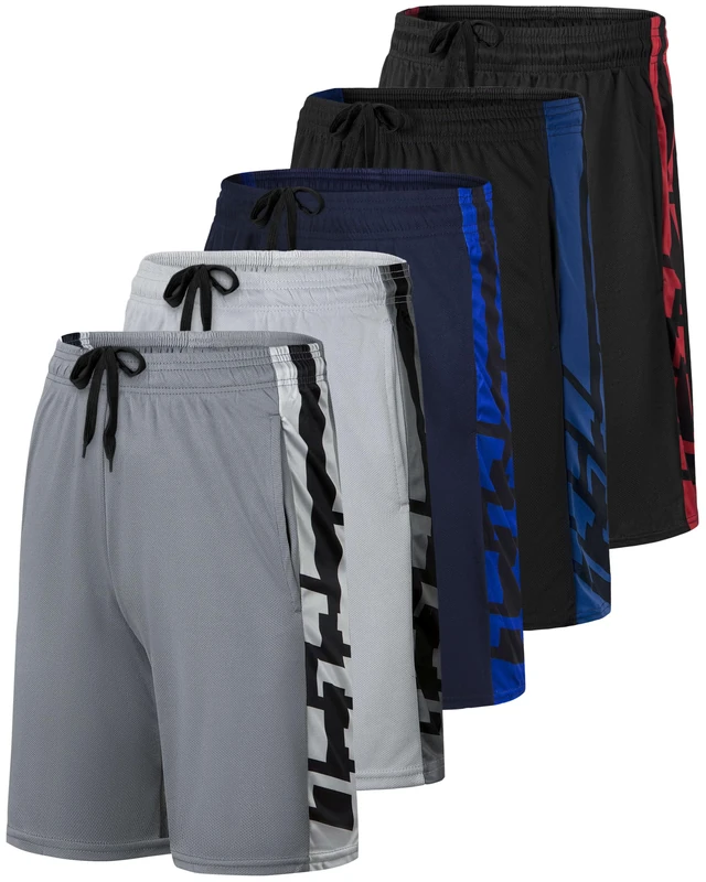 Men's Mesh Shorts Football Rugby Training Active Wear Athletic Basketball Essentials Performance Gym Running Summer Fitness Quick Dry Wicking Workout Clothes Sport Pockets - Set 2-5 Pack, XL