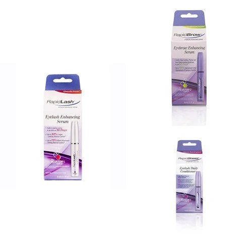 RapidLash Bundle - 1 x RapidShield Eyelash Daily Conditioner, 4 ml, 1 x RapidBrow Eyebrow Enhancing Serum, 3 ml, & 1 x RapidLash Eyelash Enhancing Serum, 3 ml (Pack of 3)