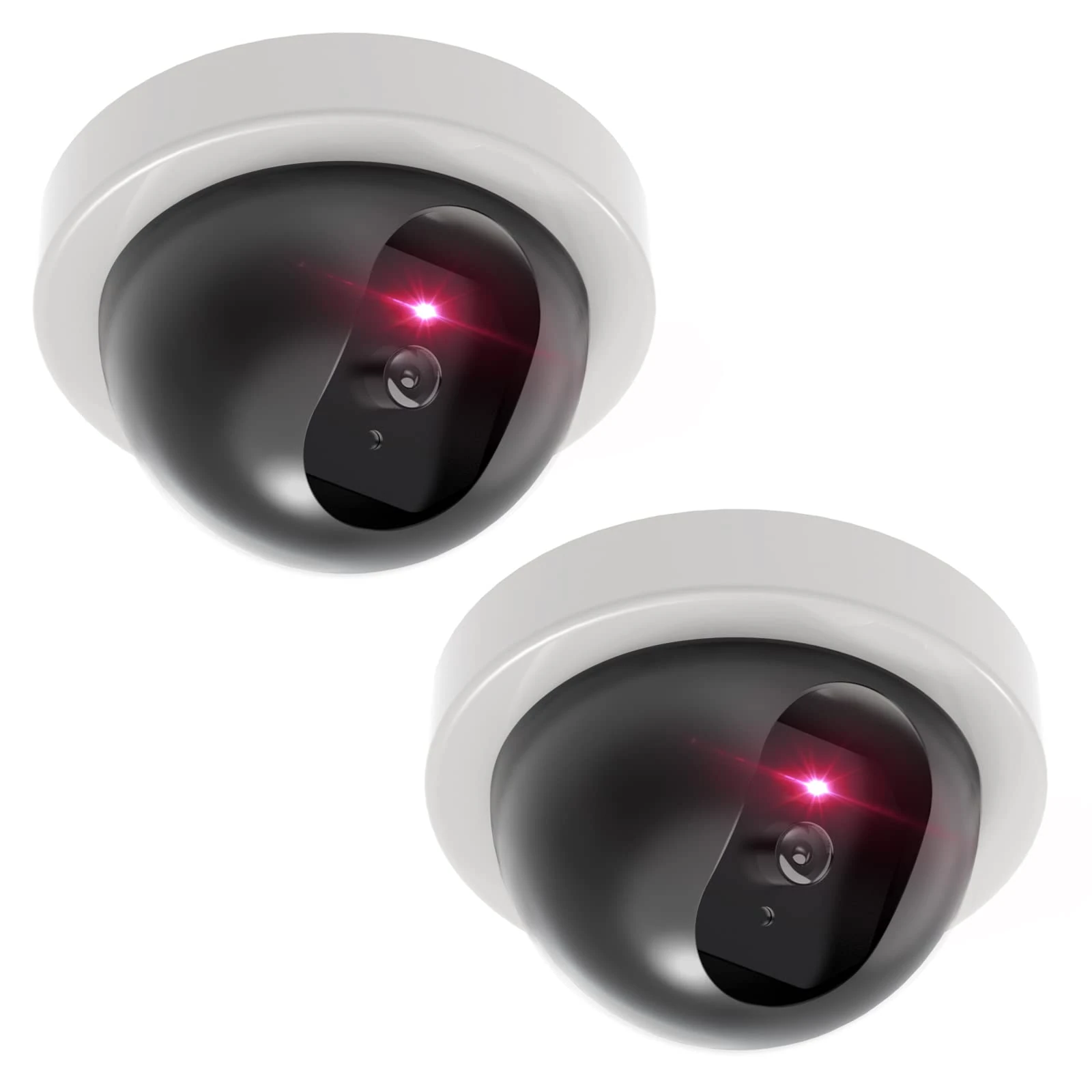 WALI Dummy Camera, Dome Fake Security CCTV Camera with Flashing Red LED Light, Simulated Surveillance Cameras with Security Alert Sticker Decals (SDW-2), 2 Packs, White