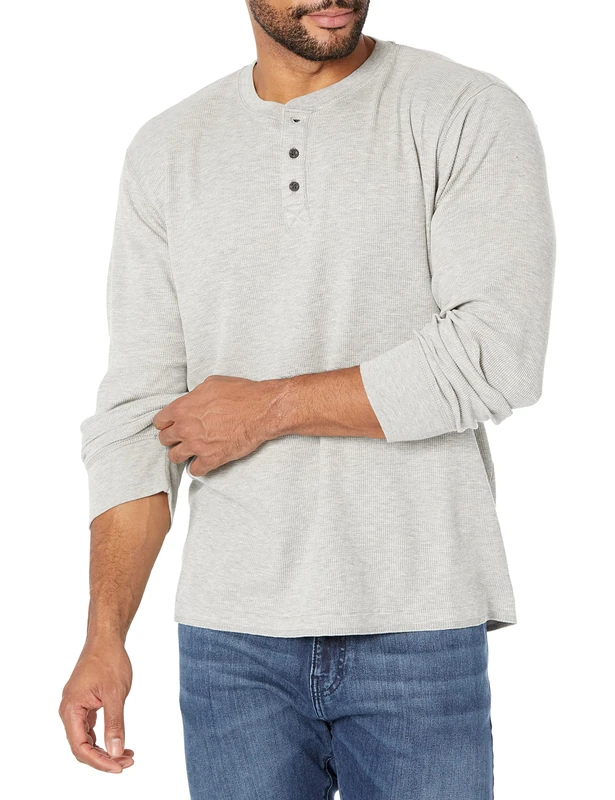 Wrangler Authentics Men's Long Sleeve Waffle Henley Shirt, Light Heather Gray, Large