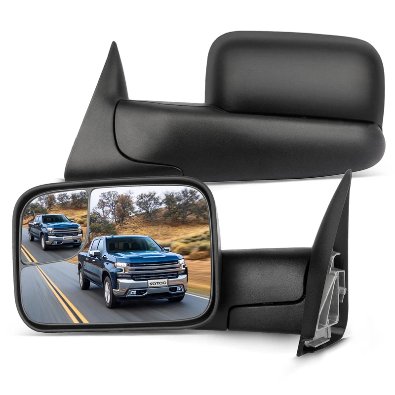 Scitoo Driver and Passenger Manual Side Tow Mirrors 7x10 Flip-Up with Mounting Brackets Replacement for Dodge Pickup Truck 55156335AD 55156334AD
