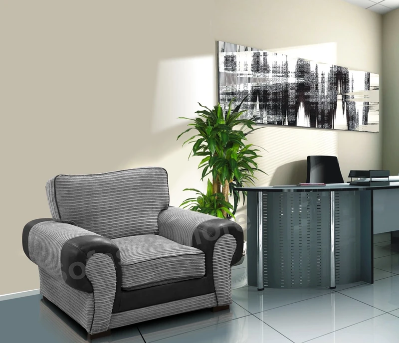 Big Corner Sofa Suite 3+2 Armchair Jumbo Cord Black And Grey (Armchair)