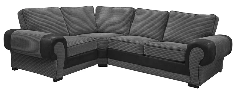 Big Corner Sofa Suite 3+2 Armchair Jumbo Cord Black And Grey (Left Hand Corner)