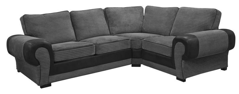 Big Corner Sofa Suite 3+2 Armchair Jumbo Cord Black And Grey (Right Hand Corner)
