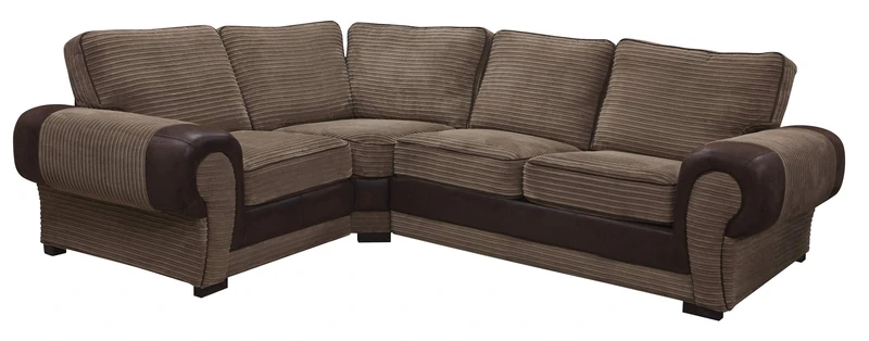Sofas and More Big Corner Sofa Suite Tango 3+2 Armchair Jumbo Cord Brown (Left Hand Corner)