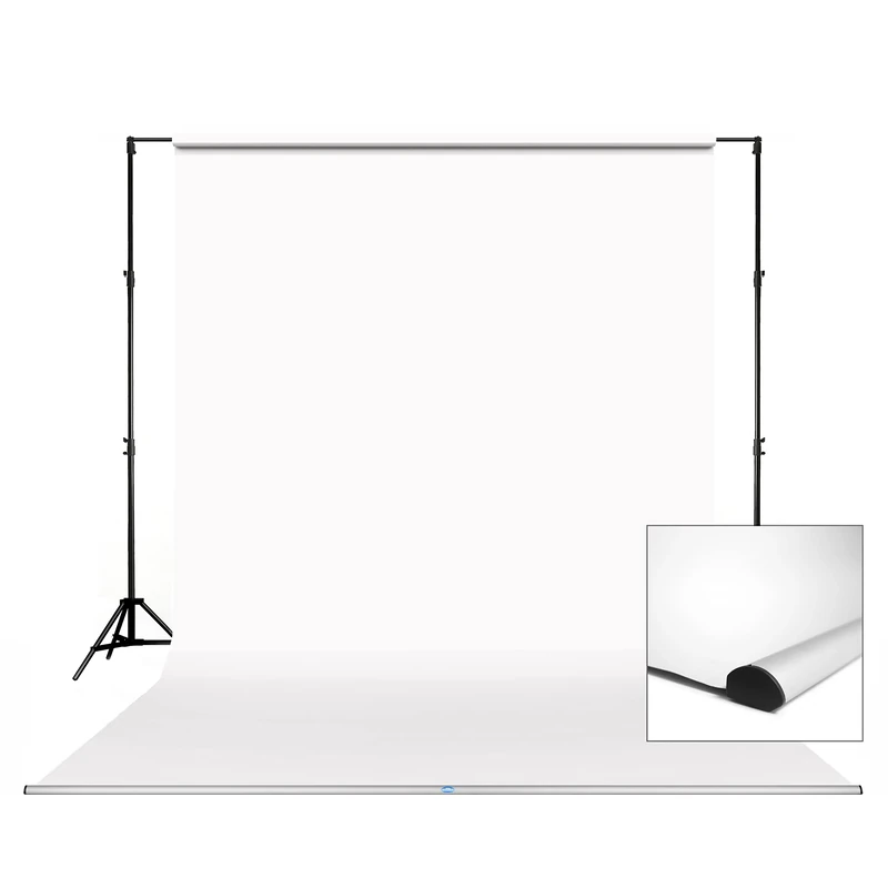 Savage Background Leader Bar 2.72m with Super White Seamless Paper Backdrop, Included a 2.72m x 11m Photographic Backdrop, Aluminum Construction, Photography Props