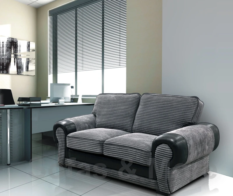 Big Corner Sofa Suite 3+2 Armchair Jumbo Cord Black And Grey (2 Seater)