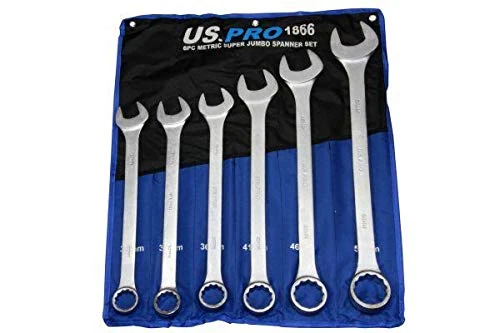 US PRO 6 Piece Jumbo Combination Spanner Set Metric 33-50mm BER1865