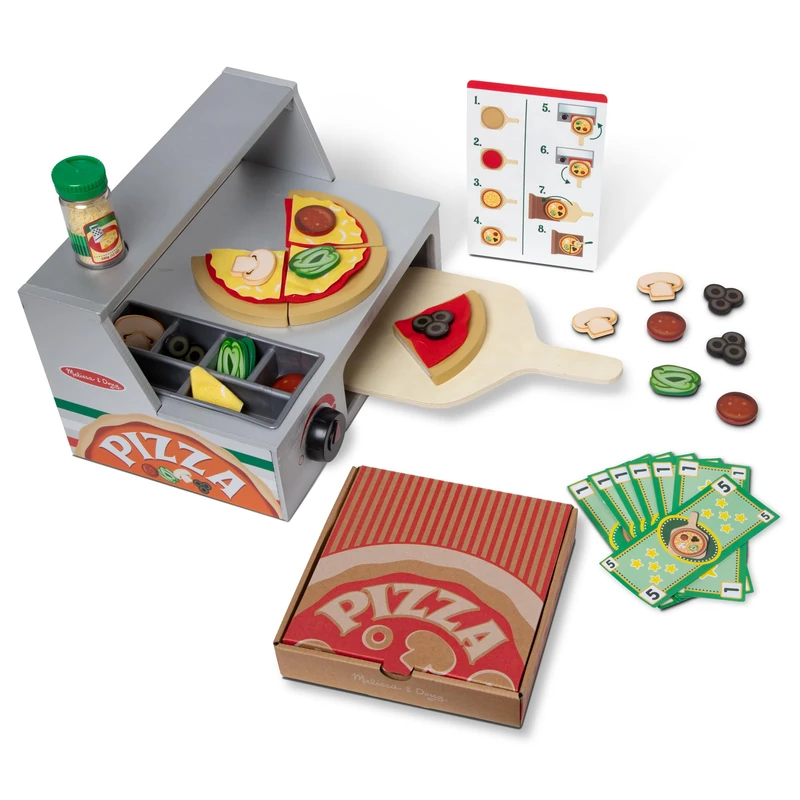 Melissa & Doug Wooden Pizza Toy Shop - 34 Piece Kitchen Set