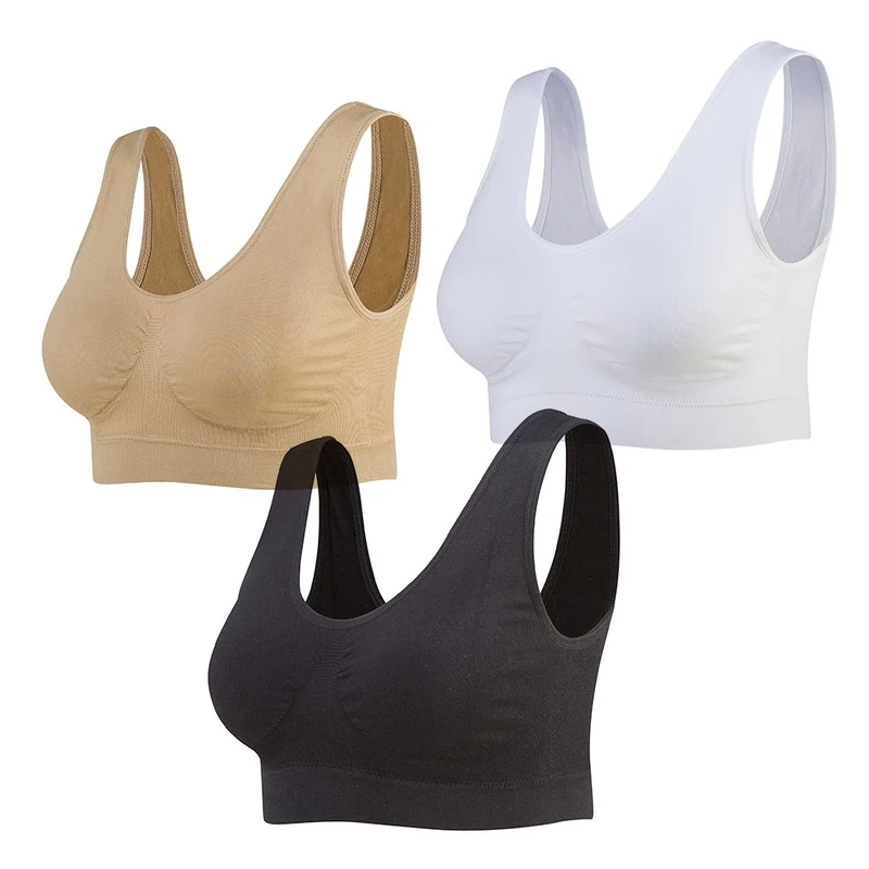 Lemef 3-Paquet soutiens-Gorge de sans Couture Sport Yoga sans Armature avec coussinets amovibles Pour Femmes, Black&white&nude, XL