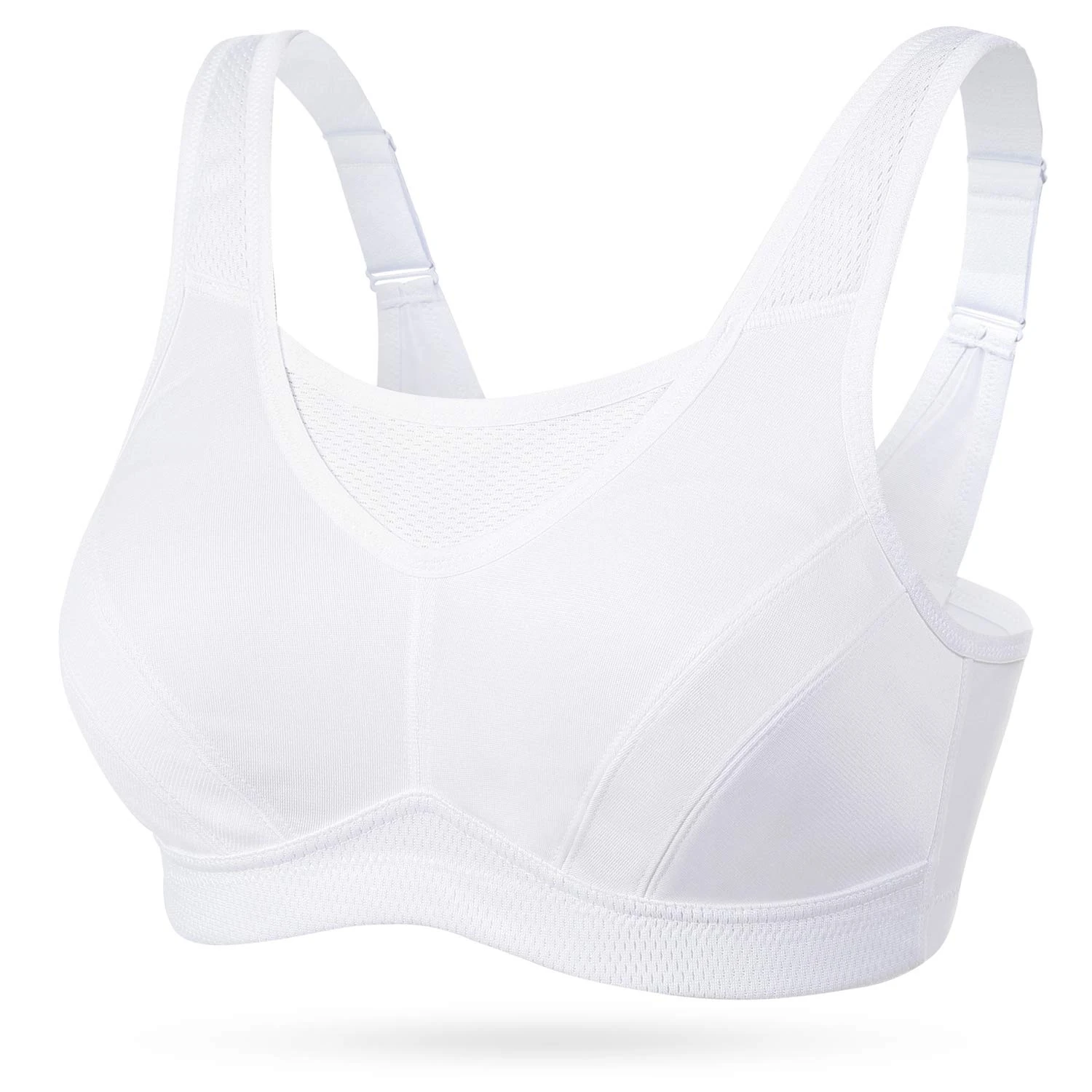WingsLove Women's High Impact Sports Bra High Support Wireless Adjustable Plus Size for Large Breasts White