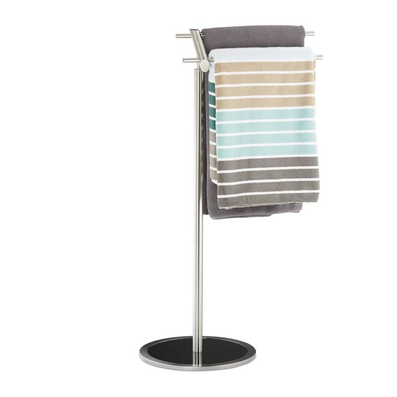 Towel Holder, Freestanding Towel Rail, Stainless Steel, Glass Base, H x W x D: 85 x 46 x 30 cm, Silver