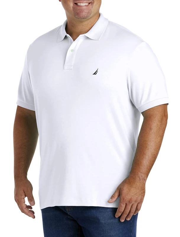 Nautica Men's Classic Fit Short Sleeve Solid Soft Cotton Polo Shirt, Bright White, Large Tall