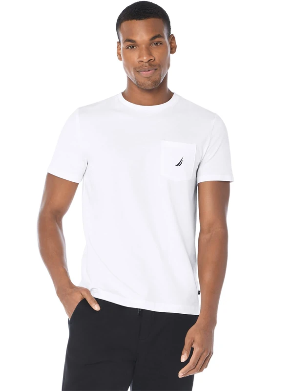 Nautica Men's Solid Crew Neck Short-Sleeve Pocket T-Shirt, Bright White, 6X