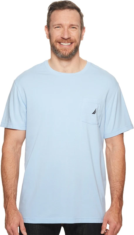 Nautica Men's Solid Crew Neck Short-Sleeve Pocket T-Shirt, Noon Blue, 5X
