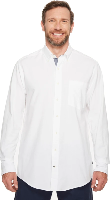 Nautica Men's Long Sleeve Button Down Solid Oxford Shirt, White1, 3XL
