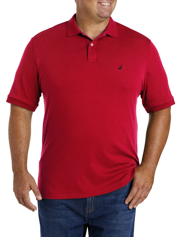 Nautica Men's Classic Fit Short Sleeve Solid Soft Cotton Polo Shirt, Red, 4X Tall